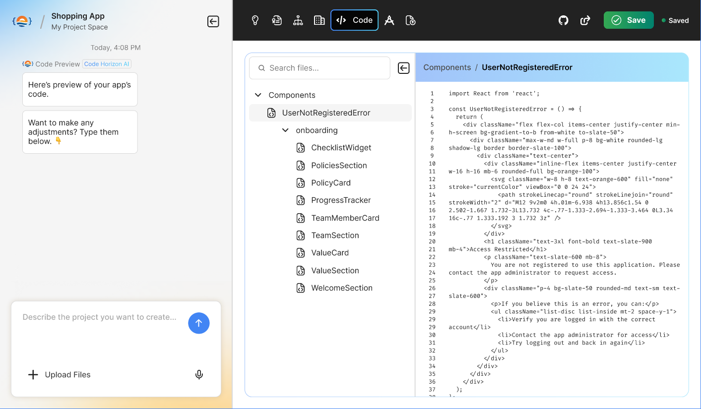 Generated Code — Lotus / Code Horizon, AI Platform built with Flutter Web and Node.js by Ayan Parvaiz