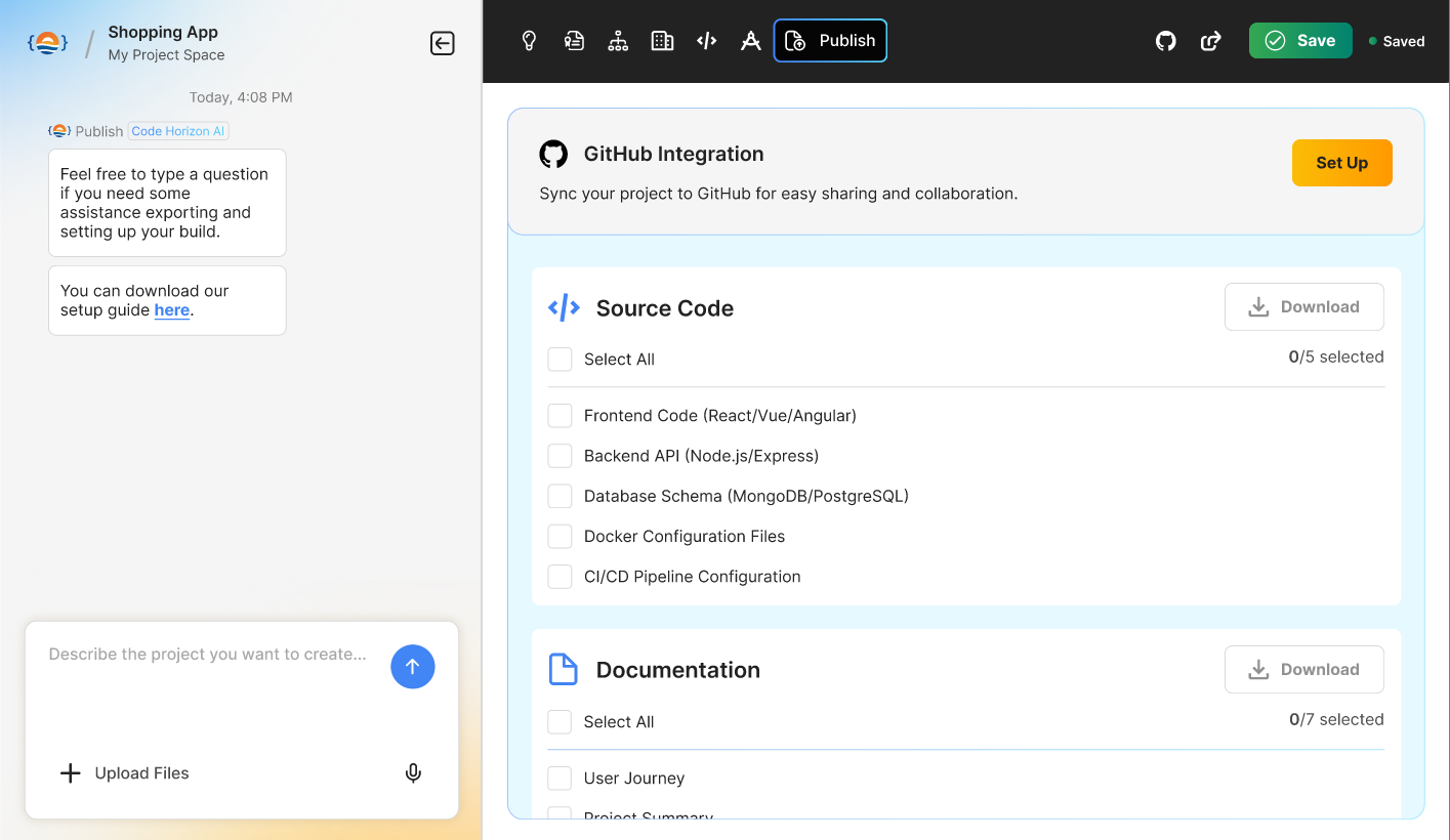 Publish & GitHub — Lotus / Code Horizon, AI Platform built with Flutter Web and Node.js by Ayan Parvaiz