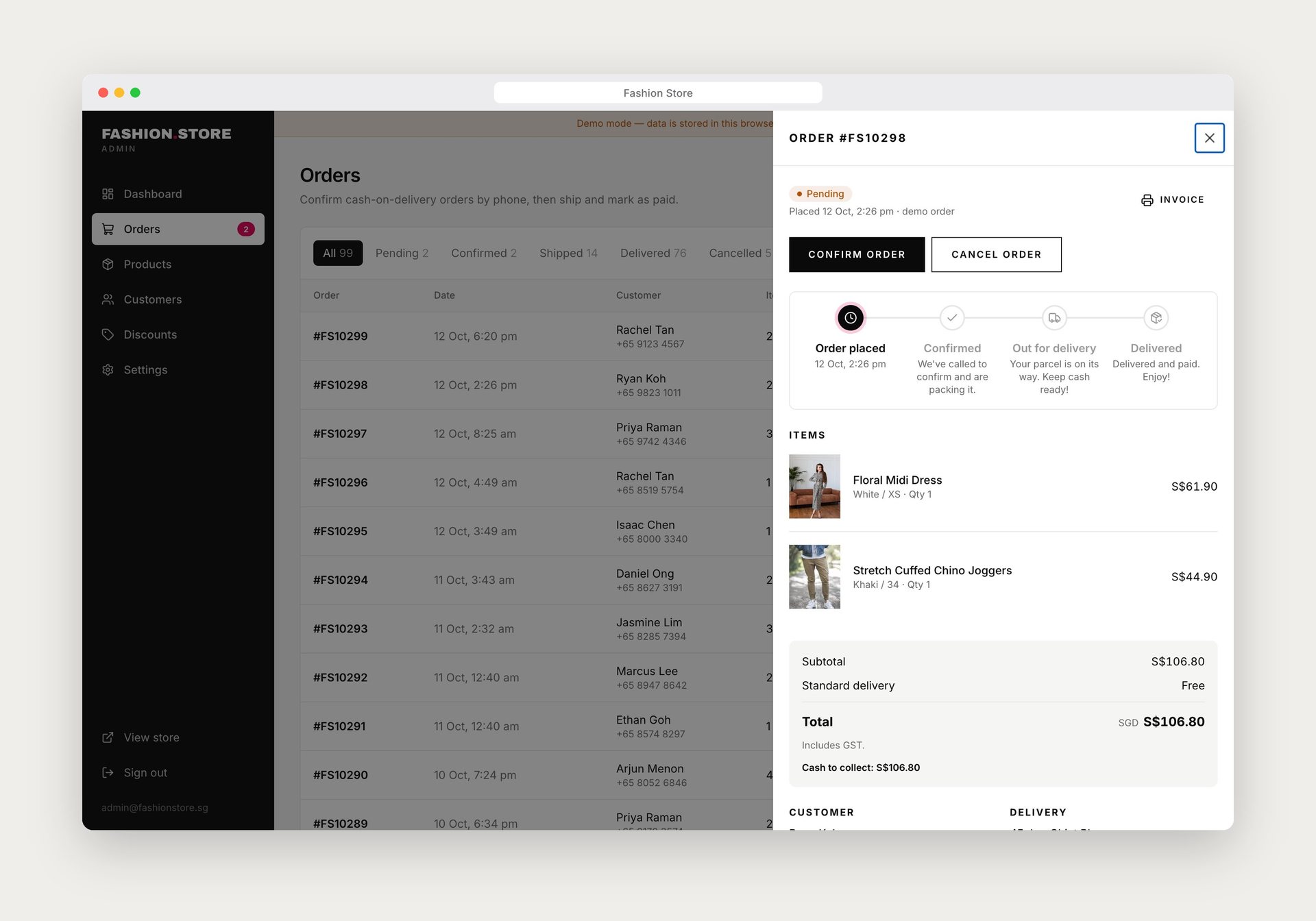Order management — Fashion Store, E-commerce / 3D Web built with Next.js 16 and React 19 by Ayan Parvaiz