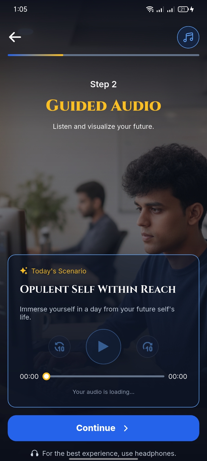 Step 2 — Guided Audio — Your Future Identity, AI Personal Growth built with Flutter and Riverpod by Ayan Parvaiz
