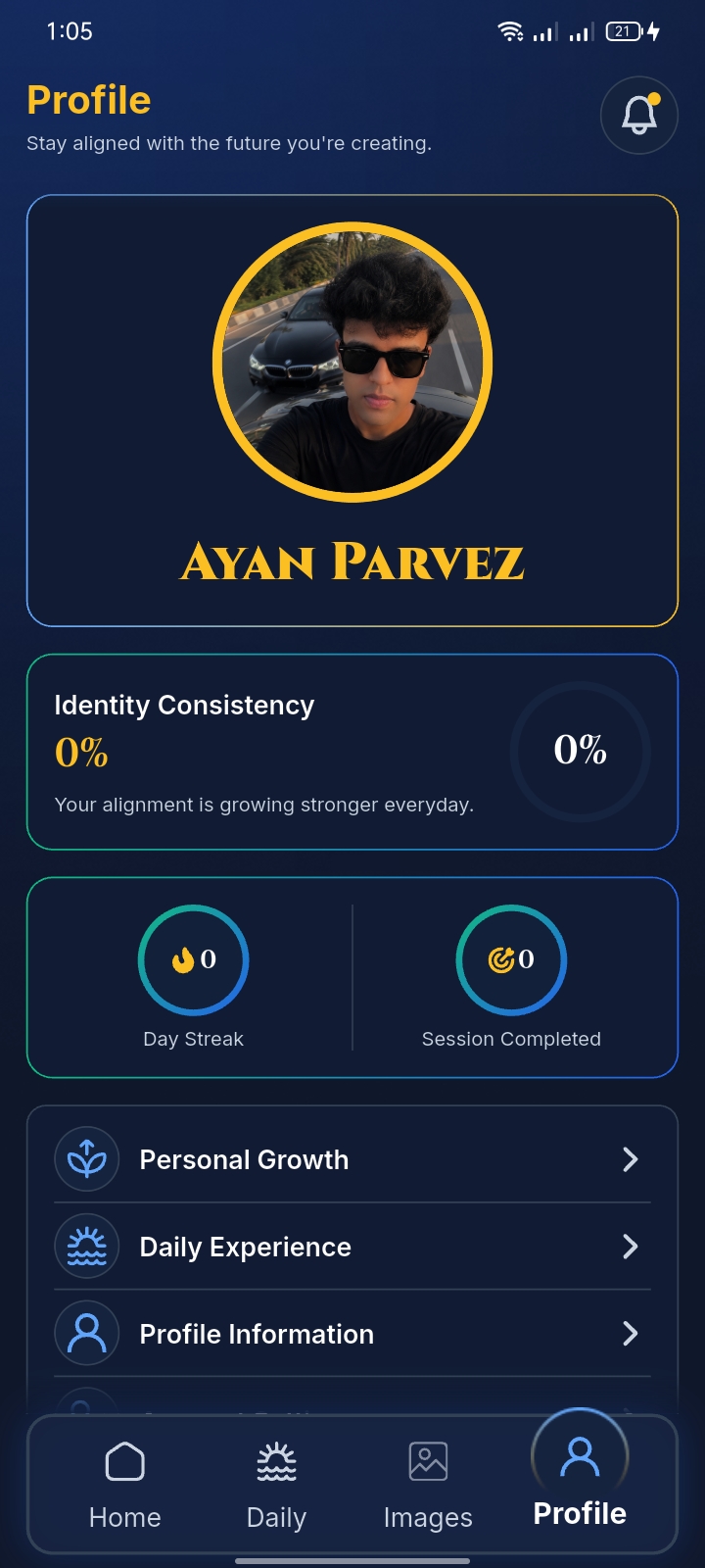 Profile & Consistency — Your Future Identity, AI Personal Growth built with Flutter and Riverpod by Ayan Parvaiz