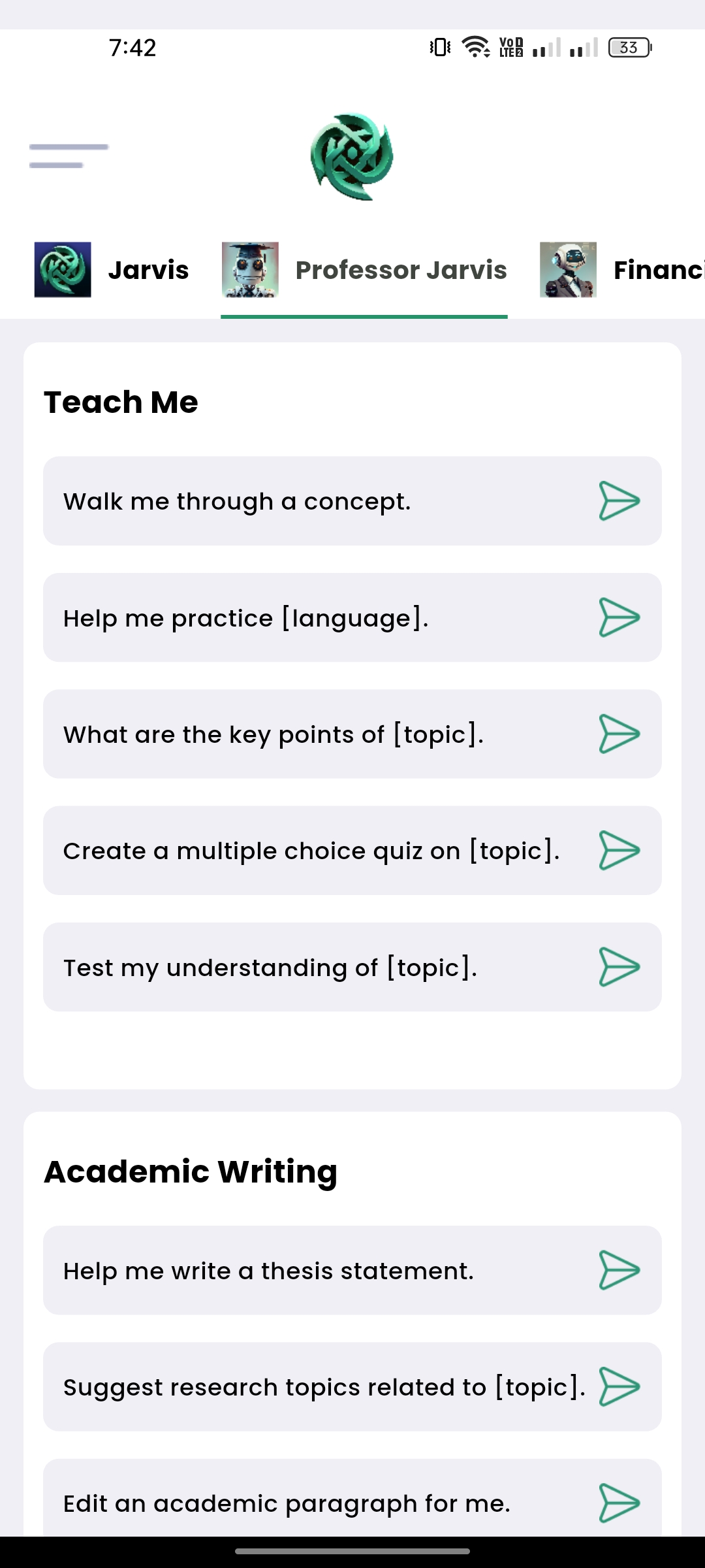 Finance Prompts — Jarvis, AI Mobile App built with Flutter and Node.js by Ayan Parvaiz