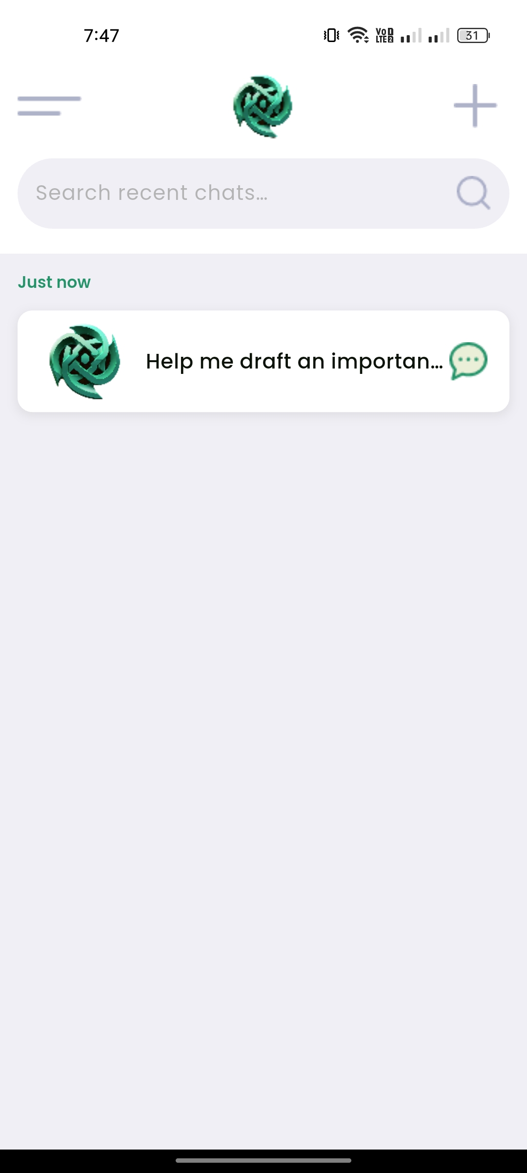 Recent Chats — Jarvis, AI Mobile App built with Flutter and Node.js by Ayan Parvaiz