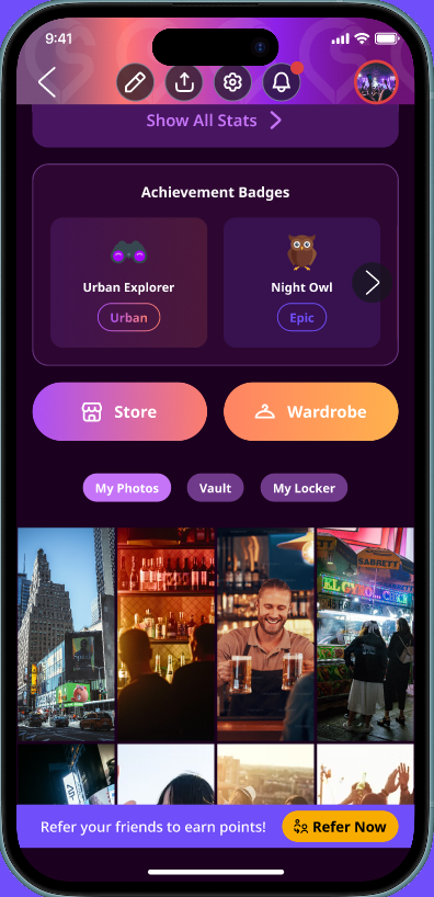 Badges & Gallery — OutSpot, Social Platform built with Flutter and Express by Ayan Parvaiz