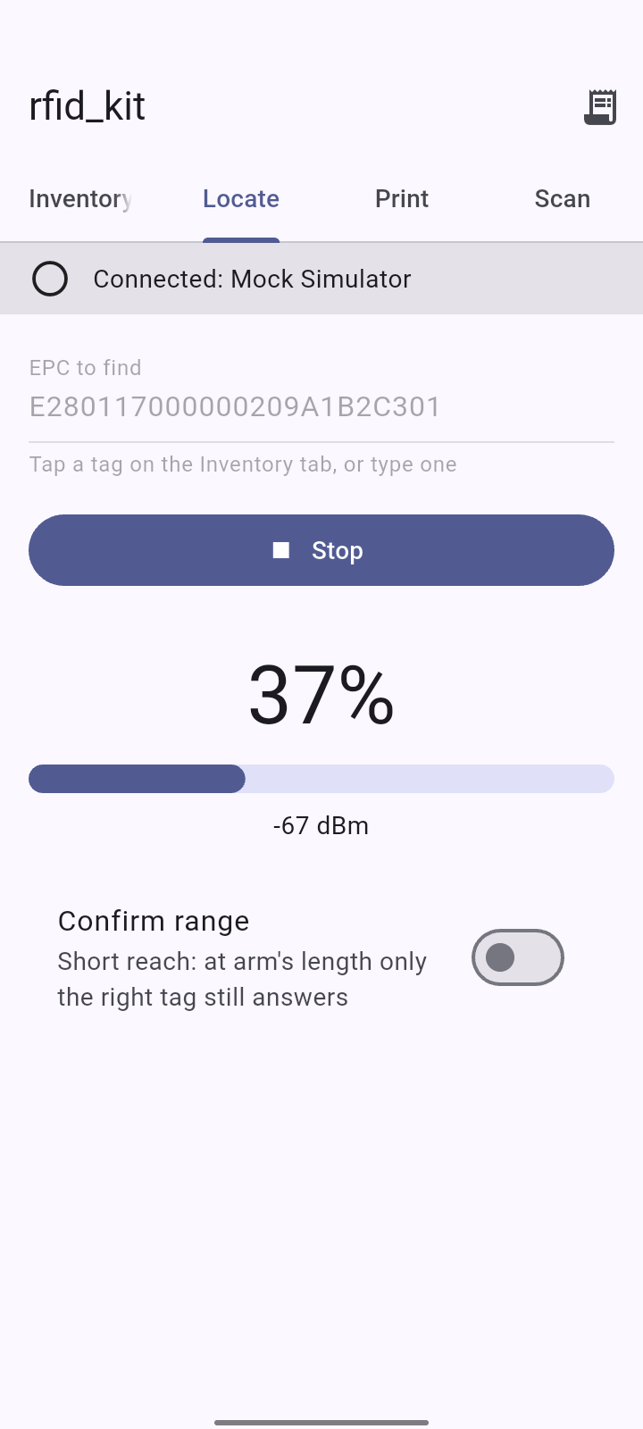 Demo app: Locate meter — rfid_kit: Zebra RFID for Flutter, Open Source / Flutter Plugin built with Flutter and Dart by Ayan Parvaiz