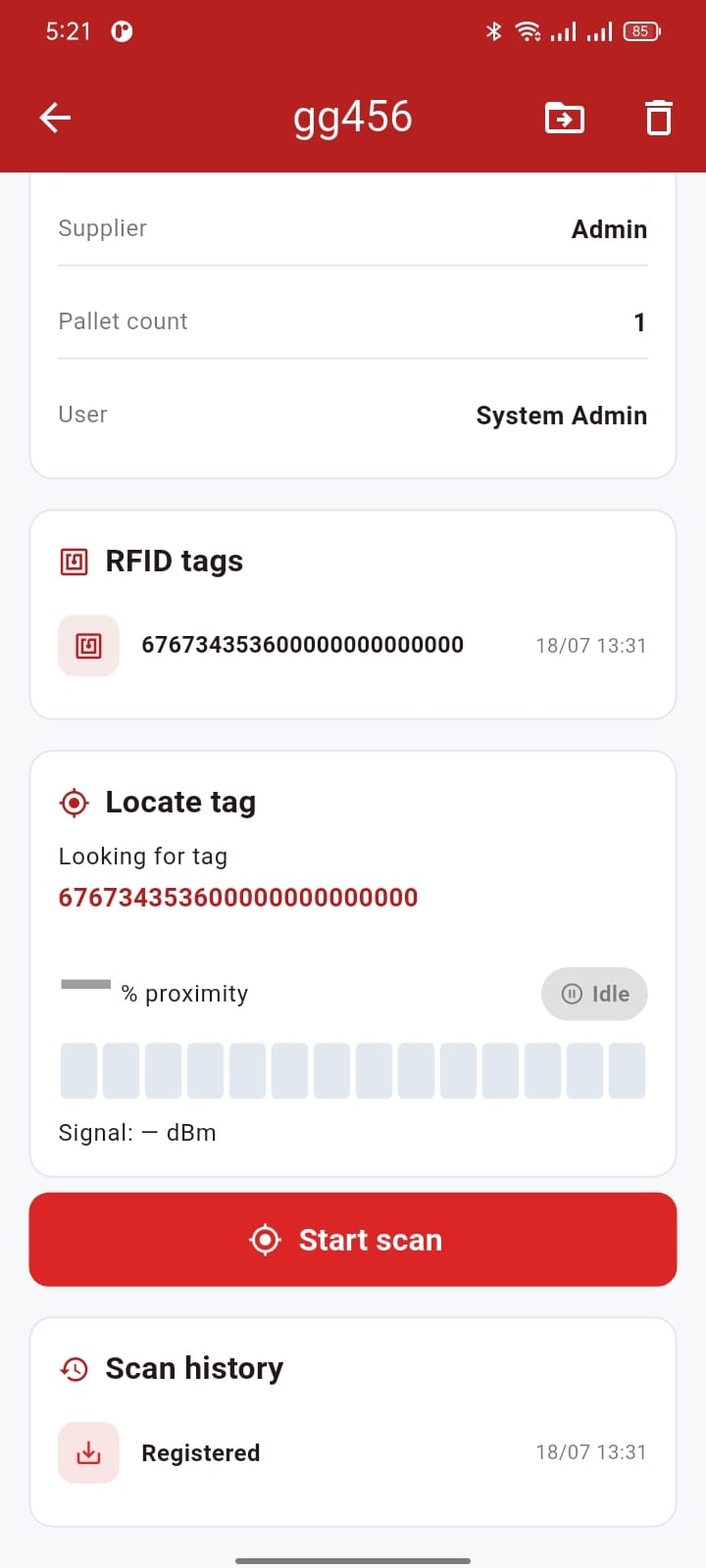 App preview — RFID Pallet Search & Locate, Hardware / Warehouse built with Flutter and Kotlin by Ayan Parvaiz