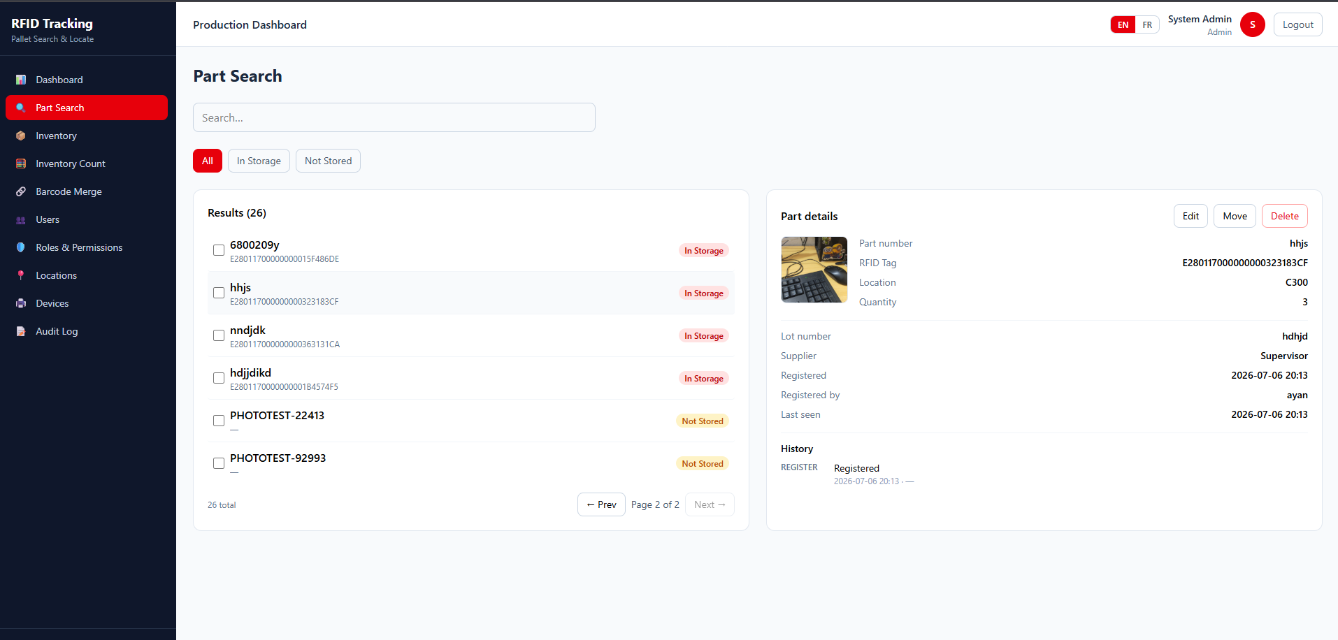 Admin dashboard — RFID Pallet Search & Locate, Hardware / Warehouse built with Flutter and Kotlin by Ayan Parvaiz